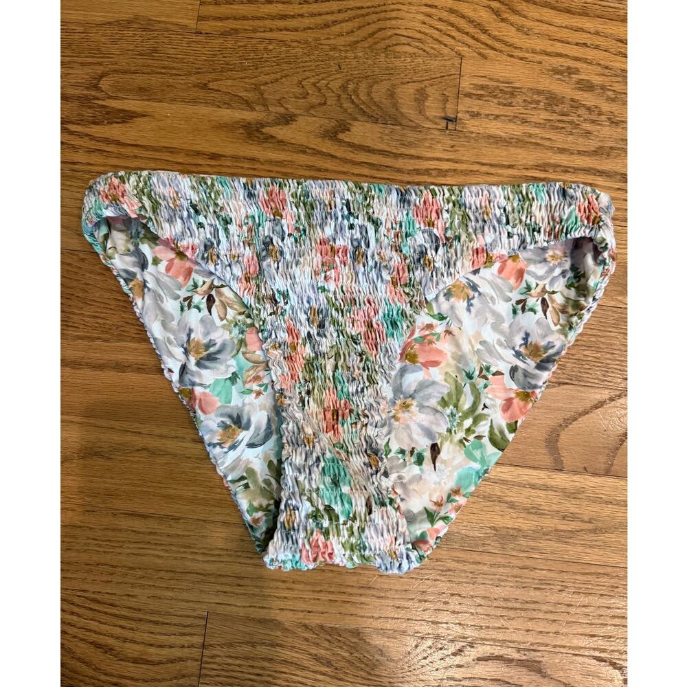 Aila Blue Smocked Bikini Botton XL Sustainable Nylon Recycled White Peach Mint